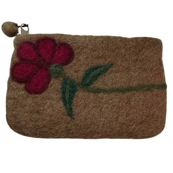 Handmade 100% Wool Nepal Wallet Coin Purse Bag 6x4” Zip Floral Boho Handcrafted - Picture 1 of 6